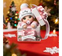 Décoration de Noël Personnalisée 2025 - Ornement en Acrylique avec Nom et Caractéristiques du Bébé - Cadeau Personnalisé Naissance Bébé, Baby Shower - Premier Noël du Bébé, pour Parents, Maman et Papa