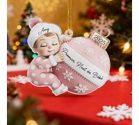 Décoration de Noël Personnalisée 2025 - Ornement en Acrylique avec Nom et Caractéristiques du Bébé - Cadeau Personnalisé Naissance Bébé, Baby Shower - Premier Noël du Bébé, pour Parents, Maman et Papa