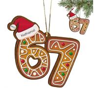 Décoration de Noël personnalisée 67, drôle d'adolescent suspendu Six Seven Décoration de Noël, 2D Pain d'épices plat 6 7 Ornements, 6 7 Stuffs, Nom personnalisé 67 Meme Gifts Stocking Stuffers pour