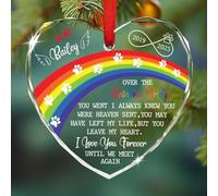 Décoration de Noël personnalisée au-dessus du pont arc-en-ciel - Décoration commémorative en verre en forme de cœur pour animaux de compagnie - Cadeau pour la perte de chiens et chats au paradis