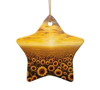 Décoration de Noël personnalisée avec cordon de suspension en fil doré, motif champ de tournesol, coucher de soleil, mer de fleurs