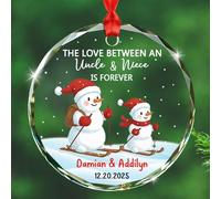 Décoration de Noël personnalisée avec date et noms de bonhomme de neige, oncle, nièce, inscription « The Love Between an Uncle & Niece is Forever » - Bonhomme de neige à suspendre pour sapin de Noël