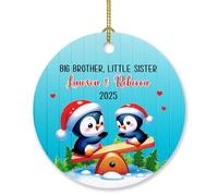 Décoration de Noël personnalisée avec inscription « Big Brother » et « Big Brother Little Sister » - Cadeau pour anniversaire de frère ou sœur - Année et nom personnalisés - Pingouin à suspendre de la