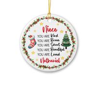 Décoration de Noël personnalisée avec inscription « Niece You are Kind Brave Smart Beautiful Loved » 2025, décoration souvenir en céramique pour nièce, cadeau personnalisé pour bébé fille, décorations