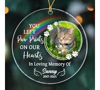 Décoration de Noël personnalisée avec inscription « You Left Paw Print On Our Hearts in Loving Memory of Cat », année photo personnalisée et nom, cadeau de Noël pour la perte d'un chat ou d'un chien
