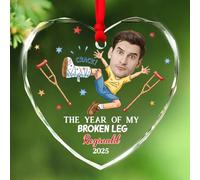 Décoration de Noël personnalisée avec photo de visage et jambe cassée, décoration souvenir de l'année de ma jambe cassée 2025, décoration de souvenir en verre de chirurgie pour blessure au pied et au