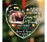 Décoration de Noël personnalisée avec photo « Good Time & Crazy Friends Make The Best Memories » - Décoration de Noël en verre avec image et noms personnalisés pour sapin de Noël 2025