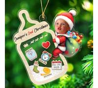 Décoration de Noël personnalisée avec visage et nom de bébé 2025, décoration souvenir en forme de fils/fille/petits-enfants, cadeau de décoration de Noël personnalisé pour bébé, mon 2ème souvenir de