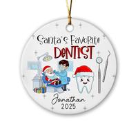 Décoration de Noël personnalisée en céramique 2025, décorations de dentiste préférées du Père Noël, nom/année personnalisé, cadeau de Noël pour dentistes, orthodontiste, assistant dentaire, hygiéniste