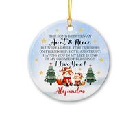 Décoration de Noël personnalisée en céramique 2025, motif renard « Le lien entre une tante et une nièce », décoration de Noël renard avec nom personnalisé pour les tantes de nièces, décoration d'arbre