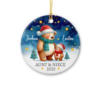 Décoration de Noël personnalisée en céramique 2025 pour tante et nièce, décoration de Noël pour la première fois pour tante, décoration de sapin de Noël pour nouvelle tante, ours marron