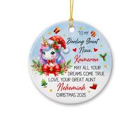 Décoration de Noël personnalisée en céramique avec nom/année, décoration de Noël « To My Darling Great Niece » pour sapin de Noël 2025, décoration de Noël licorne mignonne personnalisée pour nièces de