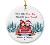 Décoration de Noël personnalisée en céramique pour couple adorable, de notre premier baiser jusqu'à notre dernier souffle 2025, décorations de Noël mariées avec noms personnalisés Mr & Mrs Mariés