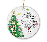 Décoration de Noël personnalisée en céramique pour étudiant social, 1ère année en tant qu'étudiant social, décorations en céramique pour Noël 2025, décoration à suspendre pour sapin de Noël