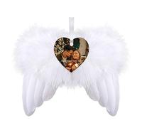 Décoration de Noël personnalisée en forme d'ailes d'ange blanches, plumes suspendues avec ornements de cœur personnalisés pour mariage, décoration personnalisée de fête