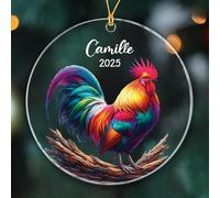 Décoration de Noël personnalisée en forme de coq 2025, cadeau unique pour sœur, frère, amis, famille, année et nom personnalisés, décoration de Noël, souvenir de coq