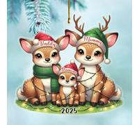 Décoration de Noël personnalisée en forme de famille de cerfs en 3 formes 2025, notre 1er Noël en tant que famille de trois ornements, cadeau pour nouveau-né, papa, maman, ornements personnalisés pour