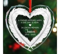 Décoration de Noël personnalisée en forme de plume en mémoire aimantée, une plume apparaît quand un être cher est près de chez vous, ornements en verre pour sapin de Noël, nom/année personnalisés