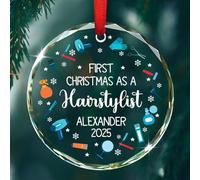 Décoration de Noël personnalisée en tant que coiffeur, décoration en verre pour coiffeur, cadeaux pour hommes et femmes, décoration de Noël personnalisée avec nom et année, 1er Noël comme souvenir de