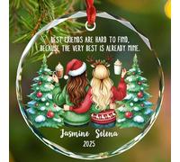 Décoration de Noël personnalisée en verre 2 Friends 2025 « Best Friends are Hard to Find » - Souvenir - Noms personnalisés - Décoration de Noël d'amitié - Cadeau pour meilleures sœurs, amies