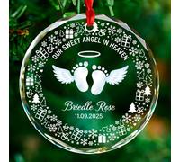 Décoration de Noël personnalisée en verre avec ailes d'ange - Cadeau souvenir de Noël au paradis pour la perte d'un bébé bien-aimé, nom personnalisé et date