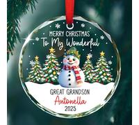 Décoration de Noël personnalisée en verre avec bonhomme de neige pour petit-fils de la part des grands-parents, nom personnalisé pour petit-fils, bonhomme de neige