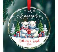 Décoration de Noël personnalisée en verre avec couple d'ours polaires, cadeau pour les couples nouvellement fiancés, décoration souvenir d'ours polaire pour Mr & Mrs Just Engaged