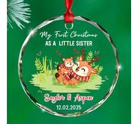 Décoration de Noël personnalisée en verre avec inscription « My First Christmas As A Little Sister » - Noms de date personnalisés - Décoration de Noël en verre de la part de papa, maman, parents
