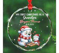 Décoration de Noël personnalisée en verre avec nom de la date et nom de grand-père, ours polaire « My First Christmas As A Grandpa » - Cadeau pour un nouveau grand-père, décoration de Noël