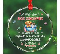Décoration de Noël personnalisée en verre avec nom et année pour toiletteur de chien, cadeau pour la retraite, un vrai excellent toiletteur de chien est difficile à trouver impossible à oublier