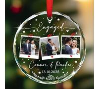 Décoration de Noël personnalisée en verre avec photo de fiançailles, cadeau pour les couples nouvellement fiancés, noms/date/photo Mr & Mrs décoration de fiançailles 2025, cadeau pour future mariée