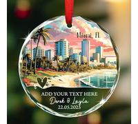Décoration de Noël personnalisée en verre avec texte/nom/date, décoration de Noël Miami Beach Floride États-Unis, cadeau pour maman, papa, famille, amis, souvenir de voyage en Floride, décorations de