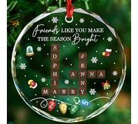 Décoration de Noël personnalisée en verre d'amitié 2025, « Friends Like You Make The Season » - Décoration de sapin de Noël lumineuse avec noms personnalisés pour meilleure amie, mots croisés, cadeau