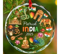 Décoration de Noël personnalisée en verre du parc national de l'Inde, Taj Mahal indien et patrimoine culturel de Noël, cadeau pour homme, femme, famille, nom personnalisé Taj Mahal Agra - Ornements de