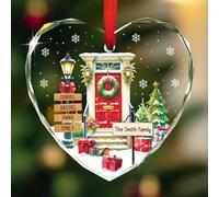 Décoration de Noël personnalisée en verre en forme de cœur 2025, décoration de premier Noël dans une nouvelle maison, cadeau de pendaison de crémaillère pour les familles, noms personnalisés de