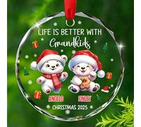 Décoration de Noël personnalisée en verre motif ours polaire 2025 - La vie est meilleure avec 2 petits-enfants - Cadeau de grand-mère et grand-père - Ours polaire mignon