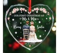 Décoration de Noël personnalisée en verre « Our First Christmas As Mr & Mrs » 2025, date et noms personnalisés Mr & Mrs 1er Noël Ornement cadeau pour les couples mariés fiancés, mariée et marié