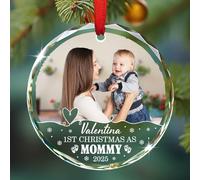 Décoration de Noël personnalisée en verre pour 1er Noël en tant que maman 2025, télécharger une image de bébé maman ornements de Noël 2025, cadeau de décoration de Noël pour nouvelle mère, photo et
