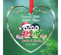 Décoration de Noël personnalisée en verre pour couple adorable, Forever Yours Always Mine 2025, noms et date personnalisés, cadeaux souvenirs de Noël, décorations de Noël en verre pour amoureux de