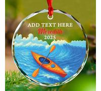 Décoration de Noël personnalisée en verre pour kayak, kayak, cadeau souvenir de Noël pour les amateurs de kayak, papa, maman, amis, décoration d'arbre de Noël, nom personnalisé/texte personnalisé
