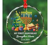 Décoration de Noël personnalisée en verre pour le premier Hanoukka de bébé 2025, cadeau de Hanoukka pour fils, fille, nièce, neveu, date et nom personnalisés, décoration de Noël juive en verre de la