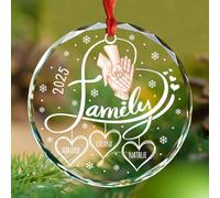 Décoration de Noël personnalisée en verre pour le premier Noël en tant que famille à trois mains 2025, décoration de sapin de Noël, cadeau pour nouveau papa, maman, bébé, noms personnalisés pour