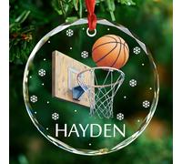 Décoration de Noël personnalisée en verre pour sapin de Noël 2025, panneau de basket-ball personnalisé, décoration de Noël avec nom personnalisé, cadeau pour joueurs sportifs, entraîneurs, équipes