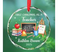Décoration de Noël personnalisée en verre souvenir 2025, 1er Noël en tant que professeur, cadeau pour enseignant, décoration de sapin de Noël, décorations en verre pour enseignement