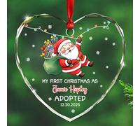 Décoration de Noël personnalisée « My First Christmas As Adopted » 2025, nom et date personnalisés - Cadeau pour nouvelle famille adoptée, parents, fille, fils, Père Noël, adoption du premier Noël