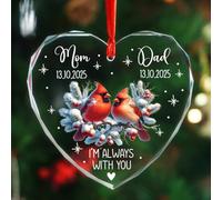 Décoration de Noël personnalisée « Parents in Heaven », « I'm Always with You » en verre en forme de cœur de Noël 2025, décorations de condoléances pour la perte de maman et de papa, nom/date