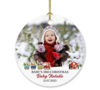 Décoration de Noël personnalisée pour 3ème anniversaire de bébé avec photo nom, date, téléversez une photo pour bébé, cadeau pour fille, fils, nièce, neveu, enfants, décoration de troisième Noël