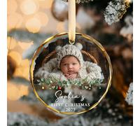 Décoration de Noël personnalisée pour bébé 2025, décoration de Noël avec photo et nom, ornements de Noël en verre personnalisés pour bébé, cadeaux de Noël, cadeau de nouveau-né pour nouvelle maman et