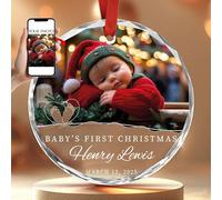 Décoration de Noël personnalisée pour bébé 2025 - Ornement en verre avec photo pour bébé fille et garçon, souvenir de nouveau-né, décoration de Noël élégante pour les nouveaux parents et les familles