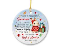 Décoration de Noël personnalisée pour notre incroyable neveu de la part de l'oncle tante, neveux lapin de Noël 2025, décoration de Noël en céramique nom/année personnalisée pour neveu spécial